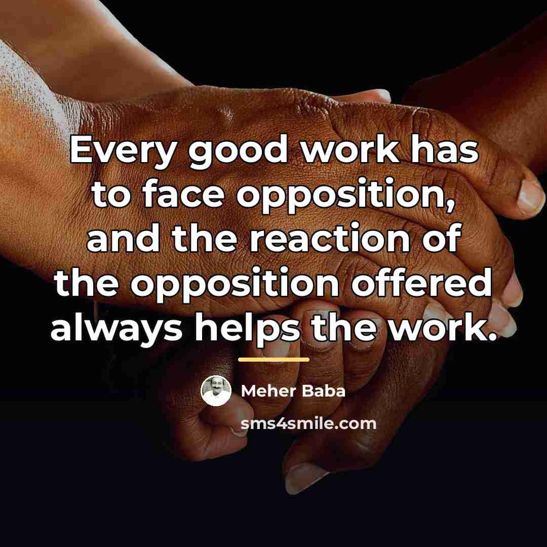 “Every good work has to face opposition, and the reaction…” quote by Meher Baba