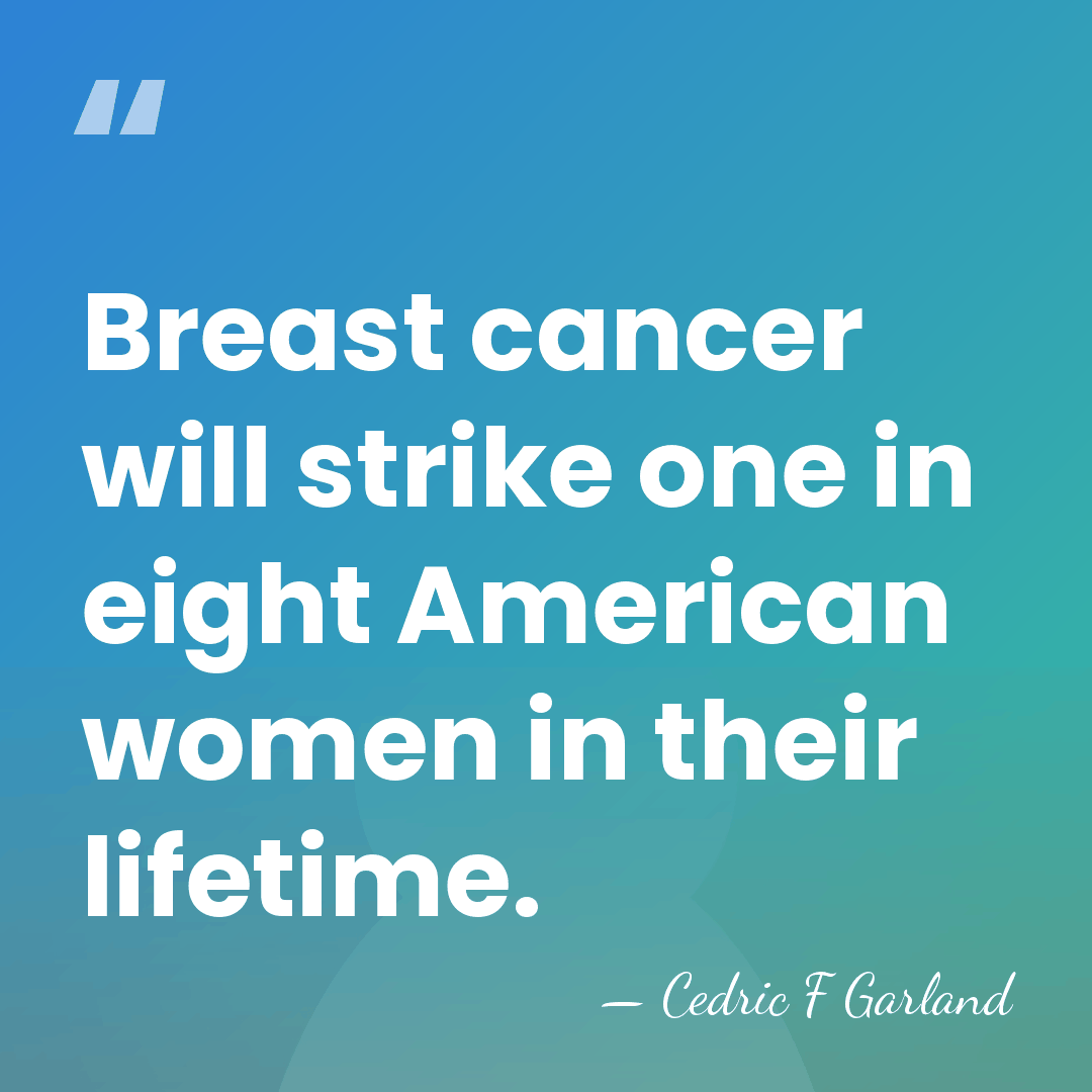 Breast cancer will strike one in eight American women in their lifetime. - Cedric F Garland