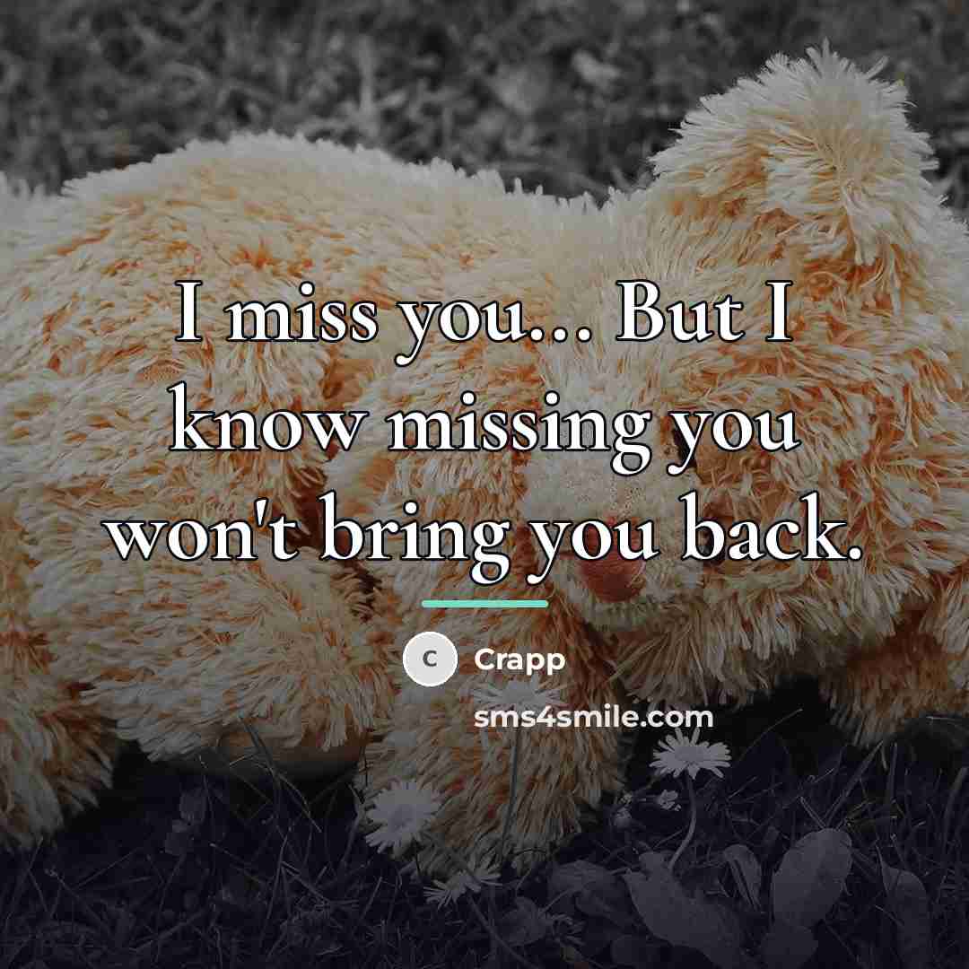 “I miss you... But I know missing you won't bring…” quote by Crapp