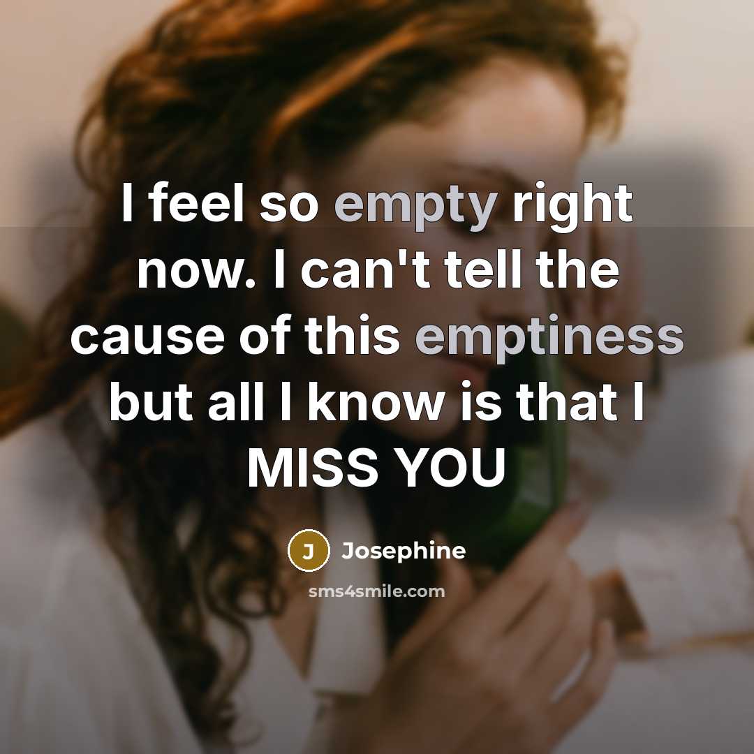 “I feel so empty right now. I can't tell the cause of this emptiness but all I know is that I MISS YOU” quote by Josephine