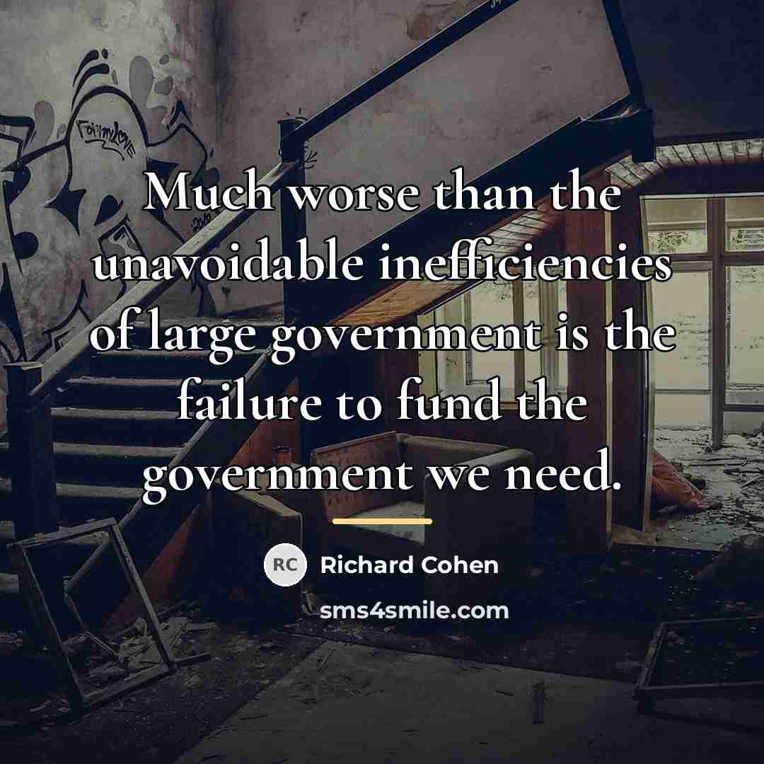 “Much worse than the unavoidable inefficiencies of large government is…” quote by Richard Cohen