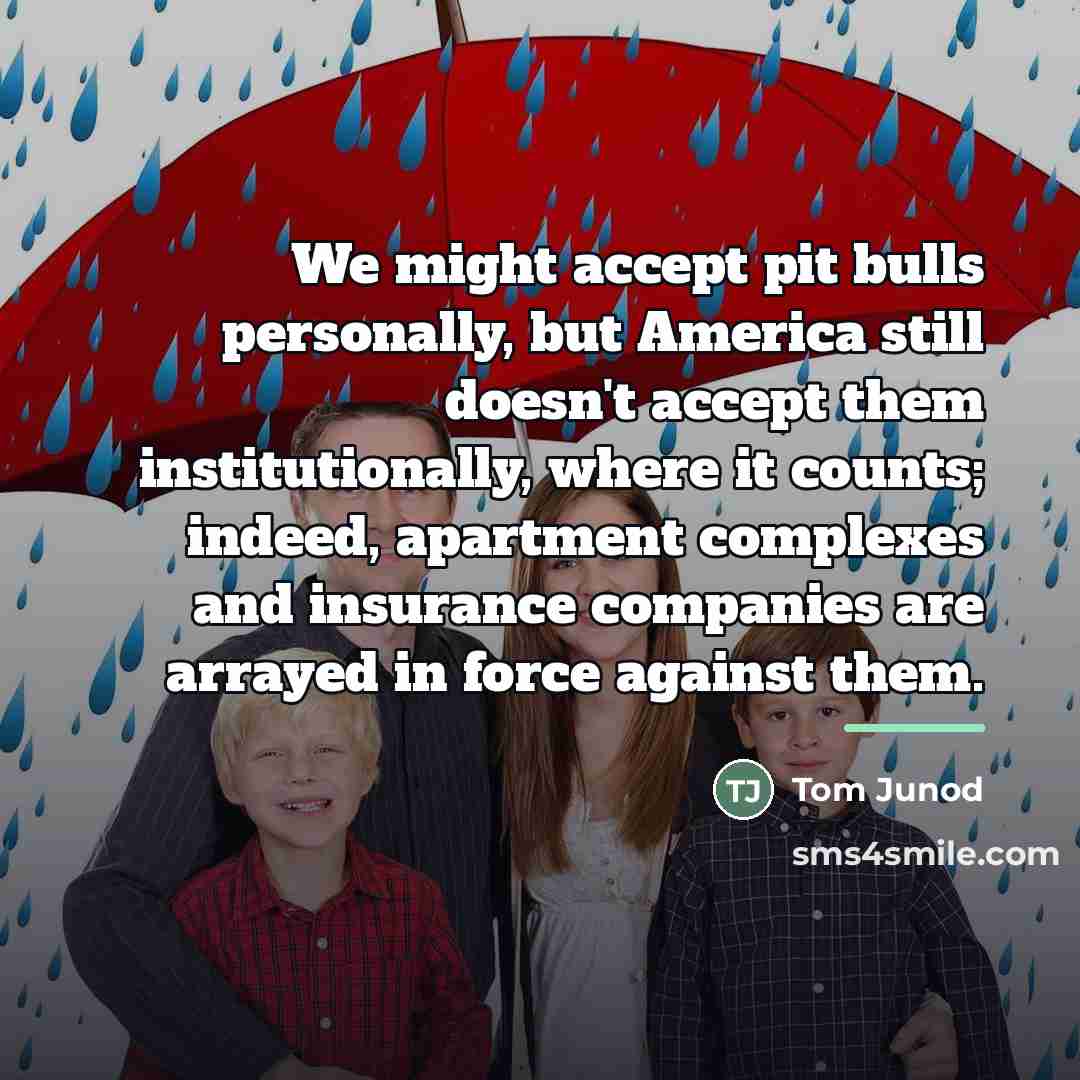 “We might accept pit bulls personally, but America still doesn't…” quote by Tom Junod