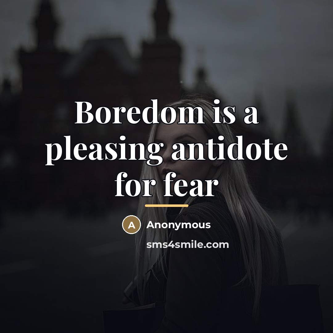 “Boredom is a pleasing antidote for fear…” quote by Anonymous