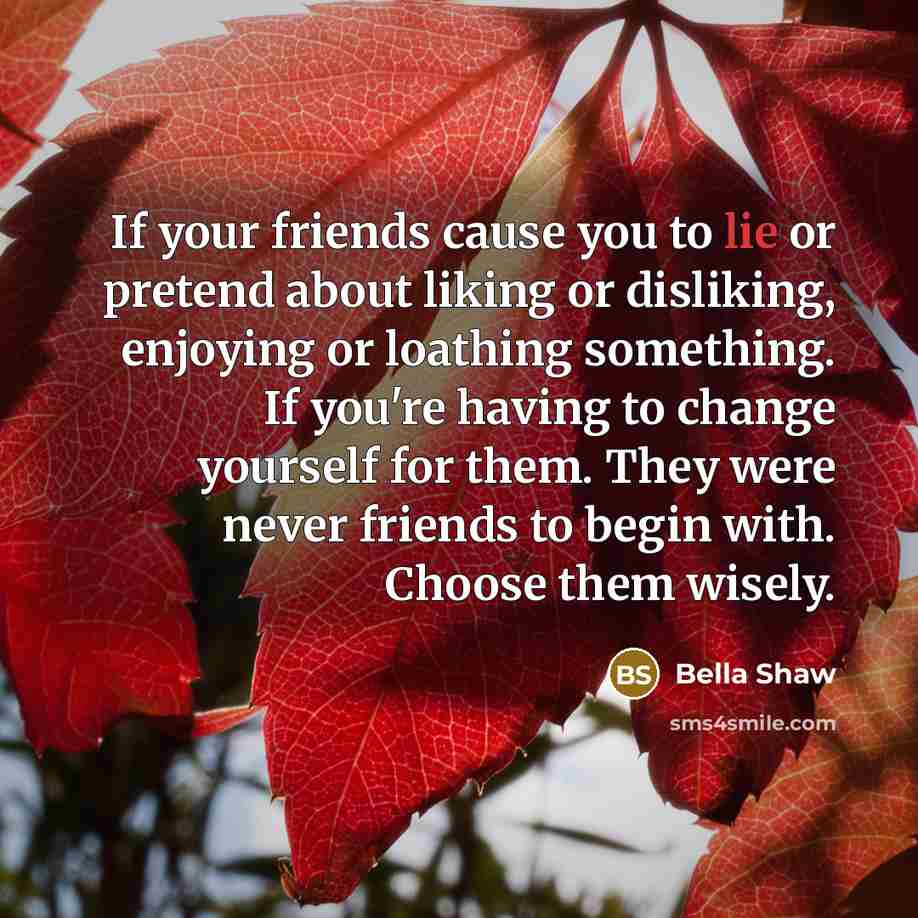 “If your friends cause you to lie or pretend about…” quote by Bella Shaw