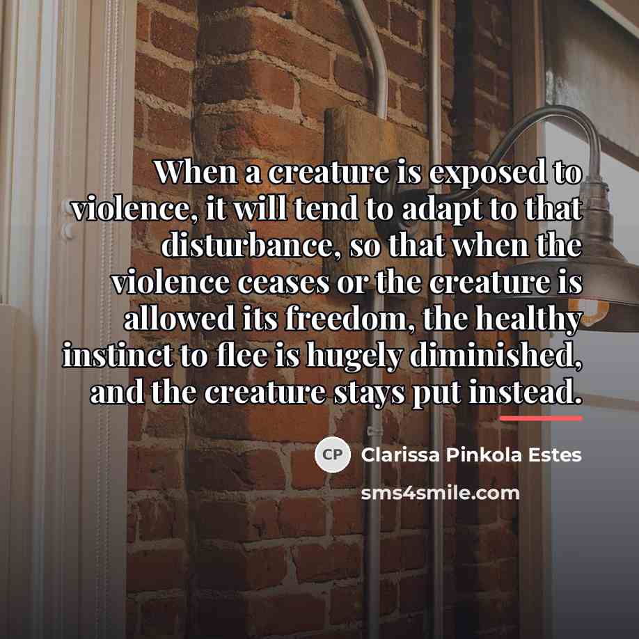 “When a creature is exposed to violence, it will tend…” quote by Clarissa Pinkola Estes