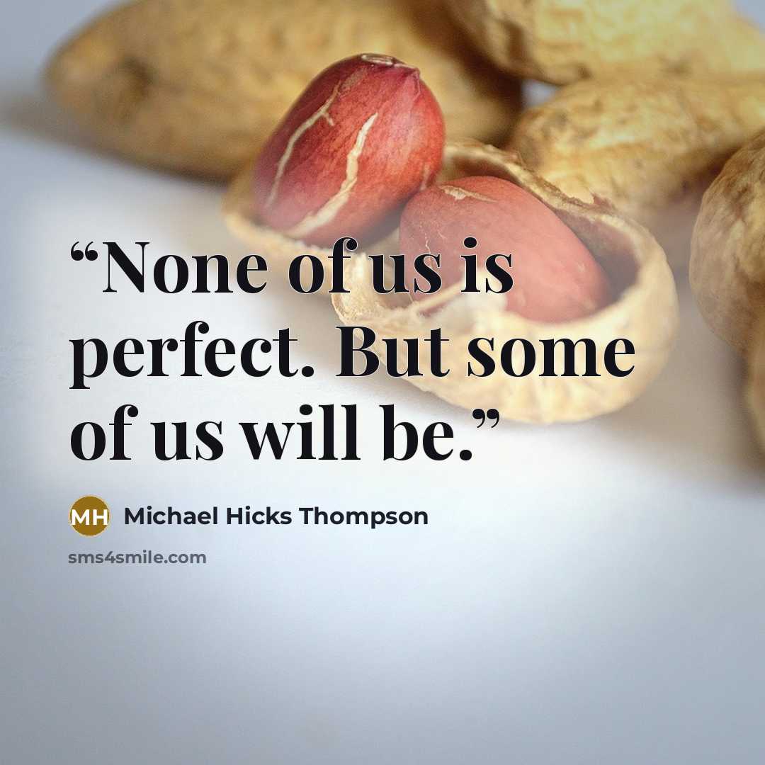 “None of us is perfect. But some of us will be.” quote by Michael Hicks Thompson