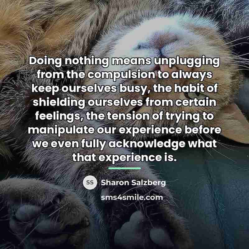 “Doing nothing means unplugging from the compulsion to always keep…” quote by Sharon Salzberg