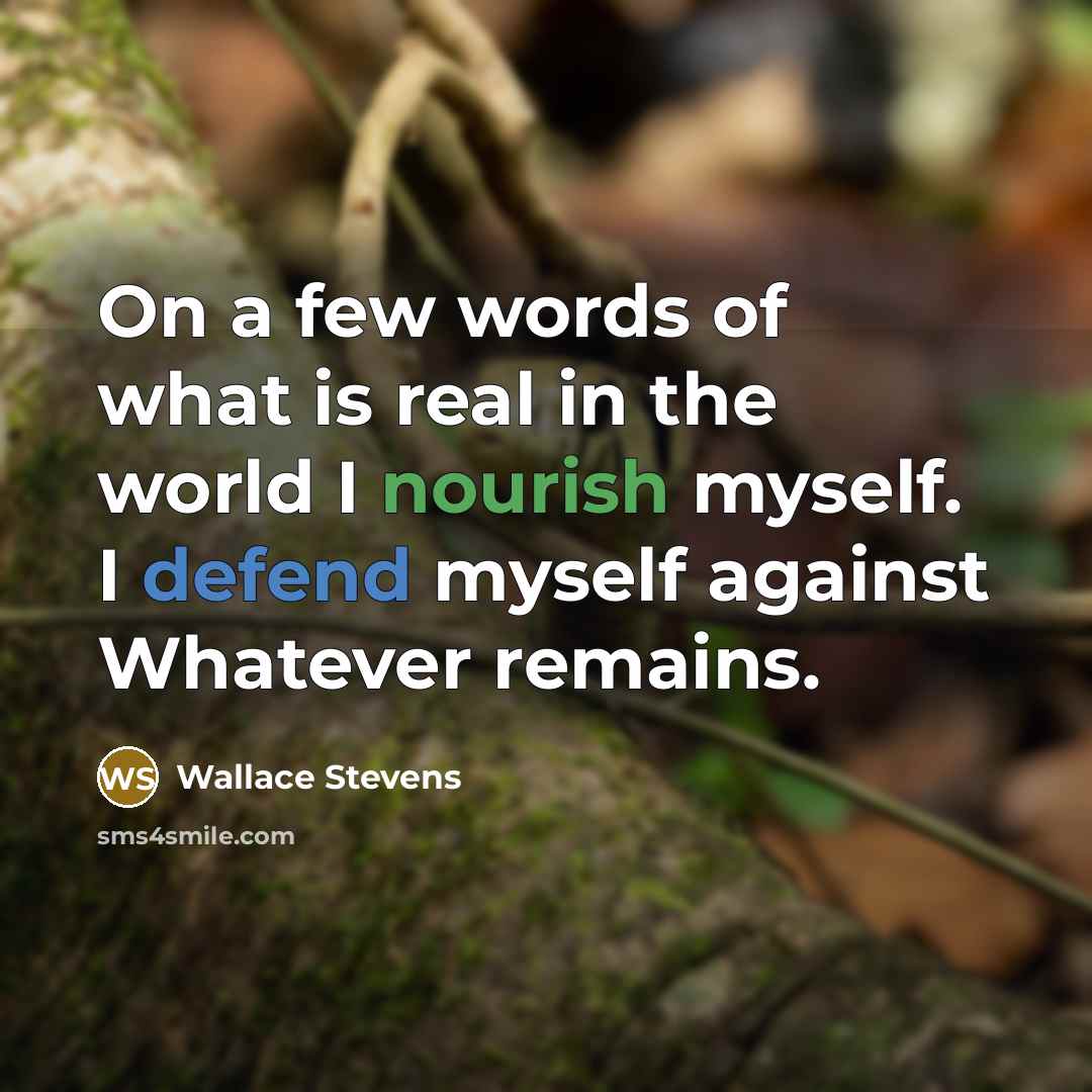 “On a few words of what is real in the world I nourish myself. I defend myself against Whatever remains.” quote by Wallace Stevens