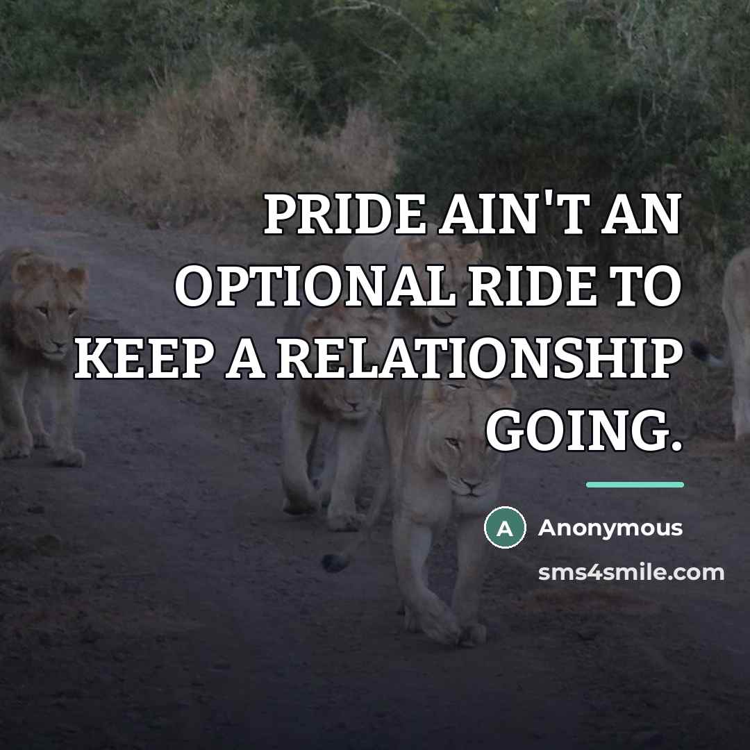 “PRIDE AIN'T AN OPTIONAL RIDE TO KEEP A RELATIONSHIP GOING.…” quote by Anonymous