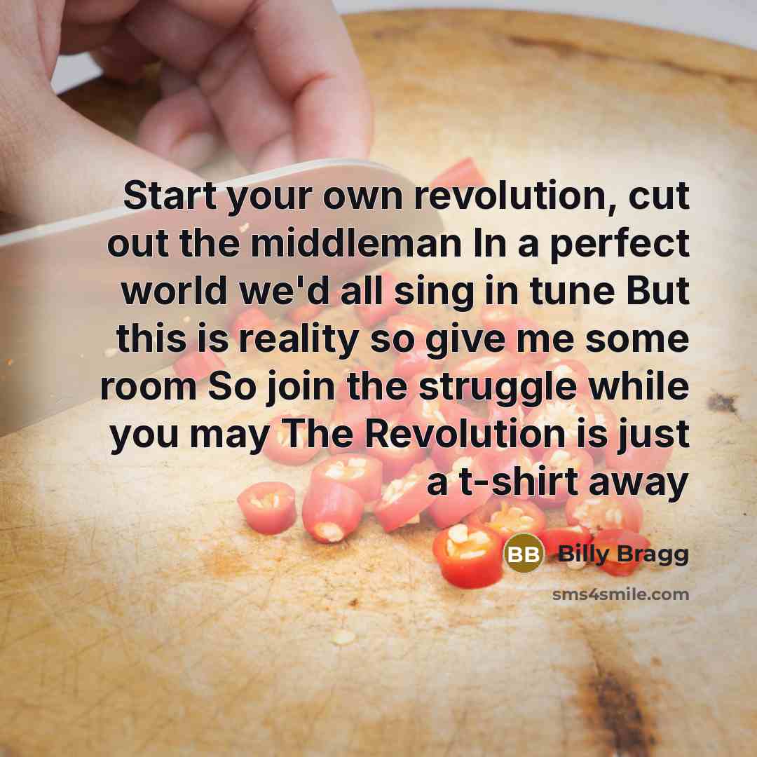 “Start your own revolution, cut out the middleman In a…” quote by Billy Bragg