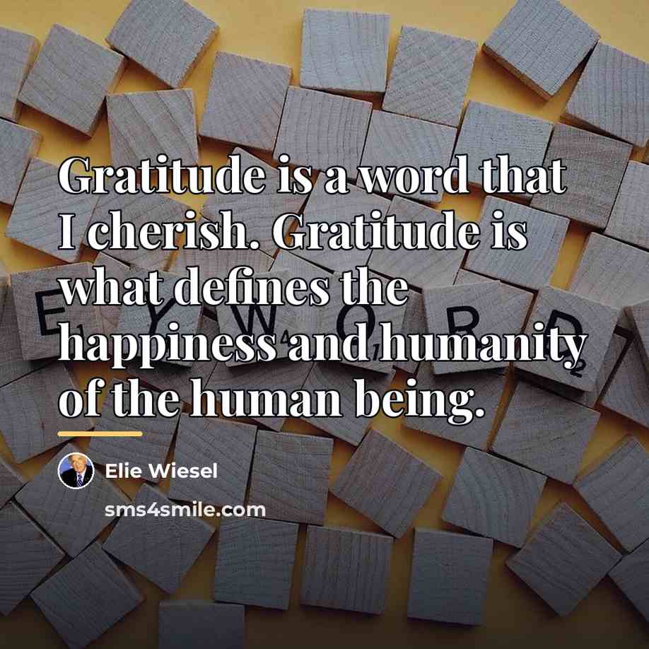 “Gratitude is a word that I cherish. Gratitude is what…” quote by Elie Wiesel
