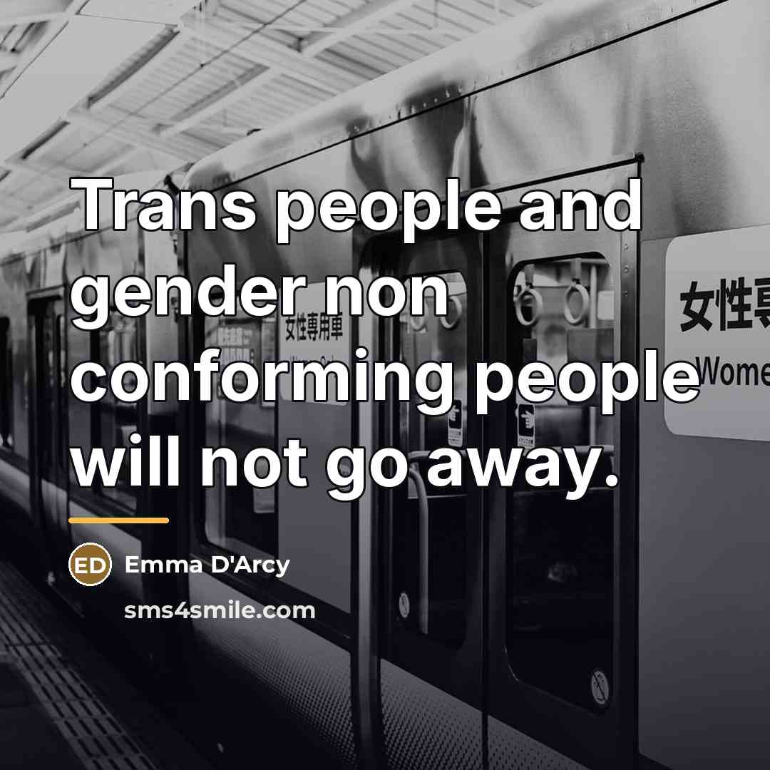 “Trans people and gender non conforming people will not go…” quote by Emma D'Arcy