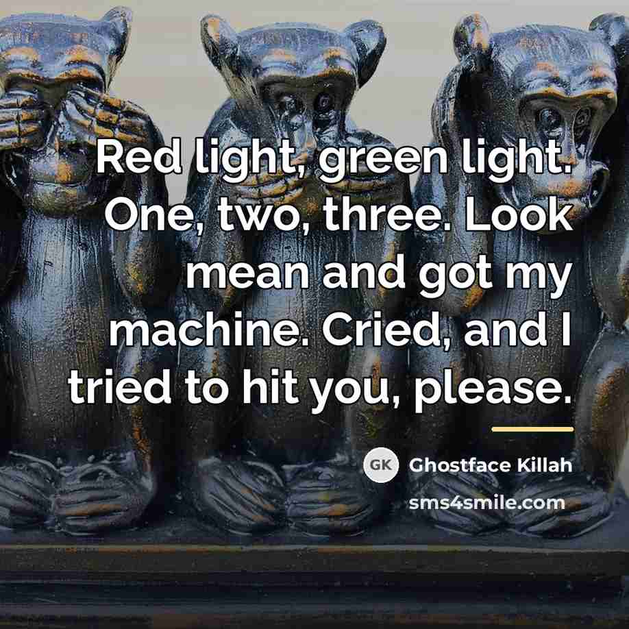 “Red light, green light. One, two, three. Look mean and…” quote by Ghostface Killah