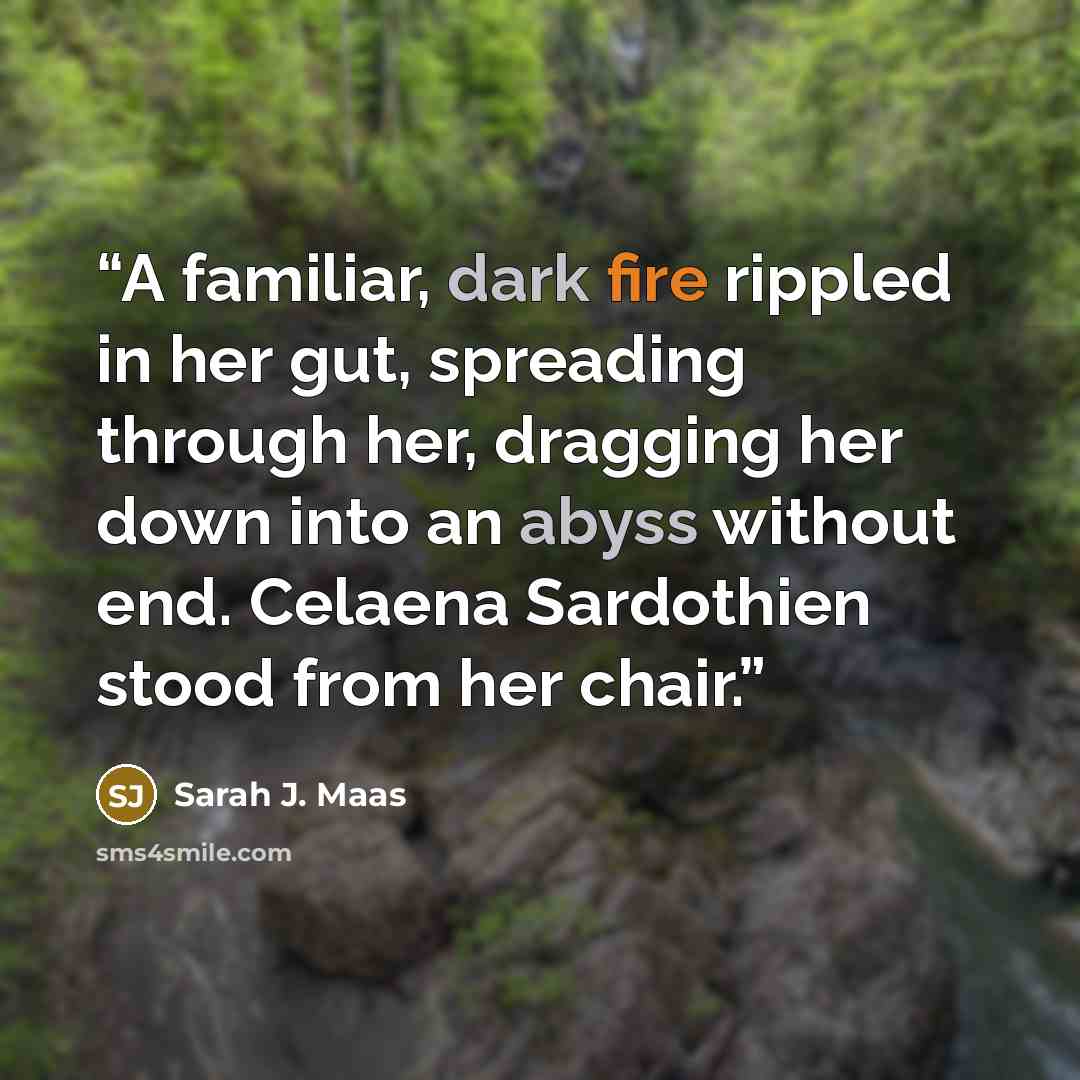 “A familiar, dark fire rippled in her gut, spreading through her, dragging her down into an abyss without end. Celaena Sardothien stood from her chair.” quote by Sarah J. Maas