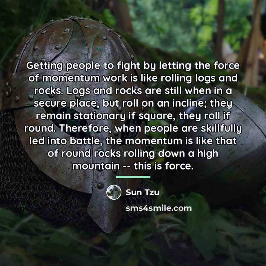 “Getting people to fight by letting the force of momentum…” quote by Sun Tzu