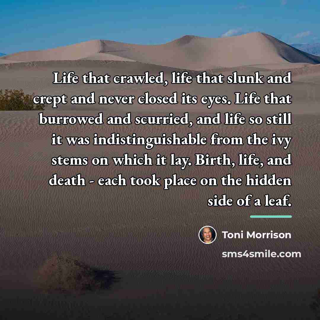 “Life that crawled, life that slunk and crept and never…” quote by Toni Morrison