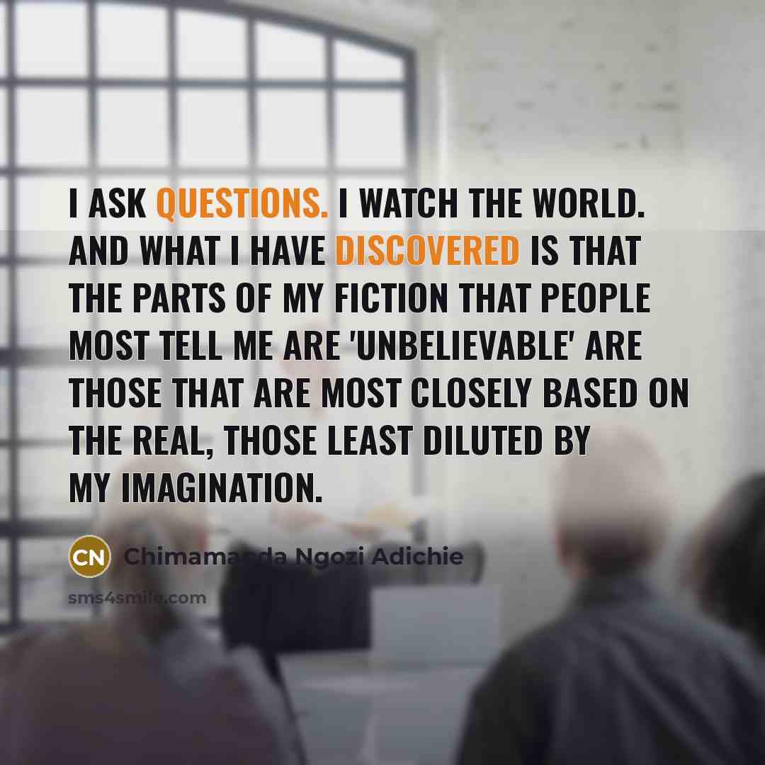 “I ask questions. I watch the world. And what I…” quote by Chimamanda Ngozi Adichie