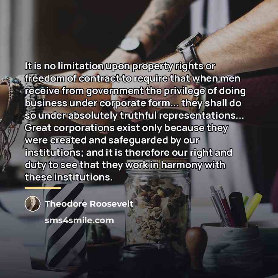 “It is no limitation upon property rights or freedom of…” quote by Theodore Roosevelt