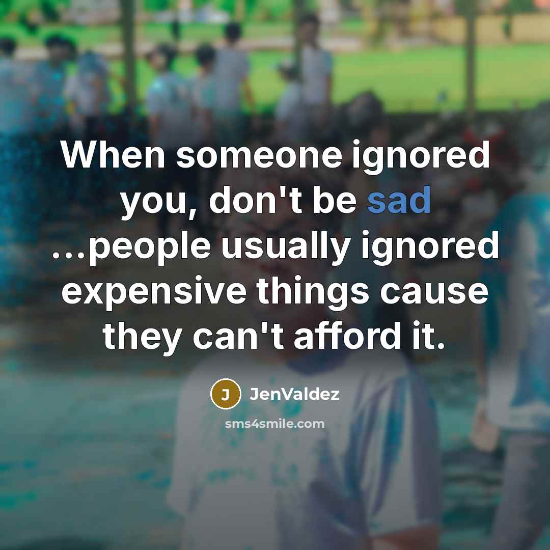 “When someone ignored you, don't be sad ...people usually ignored expensive things cause they can't afford it.” quote by JenValdez