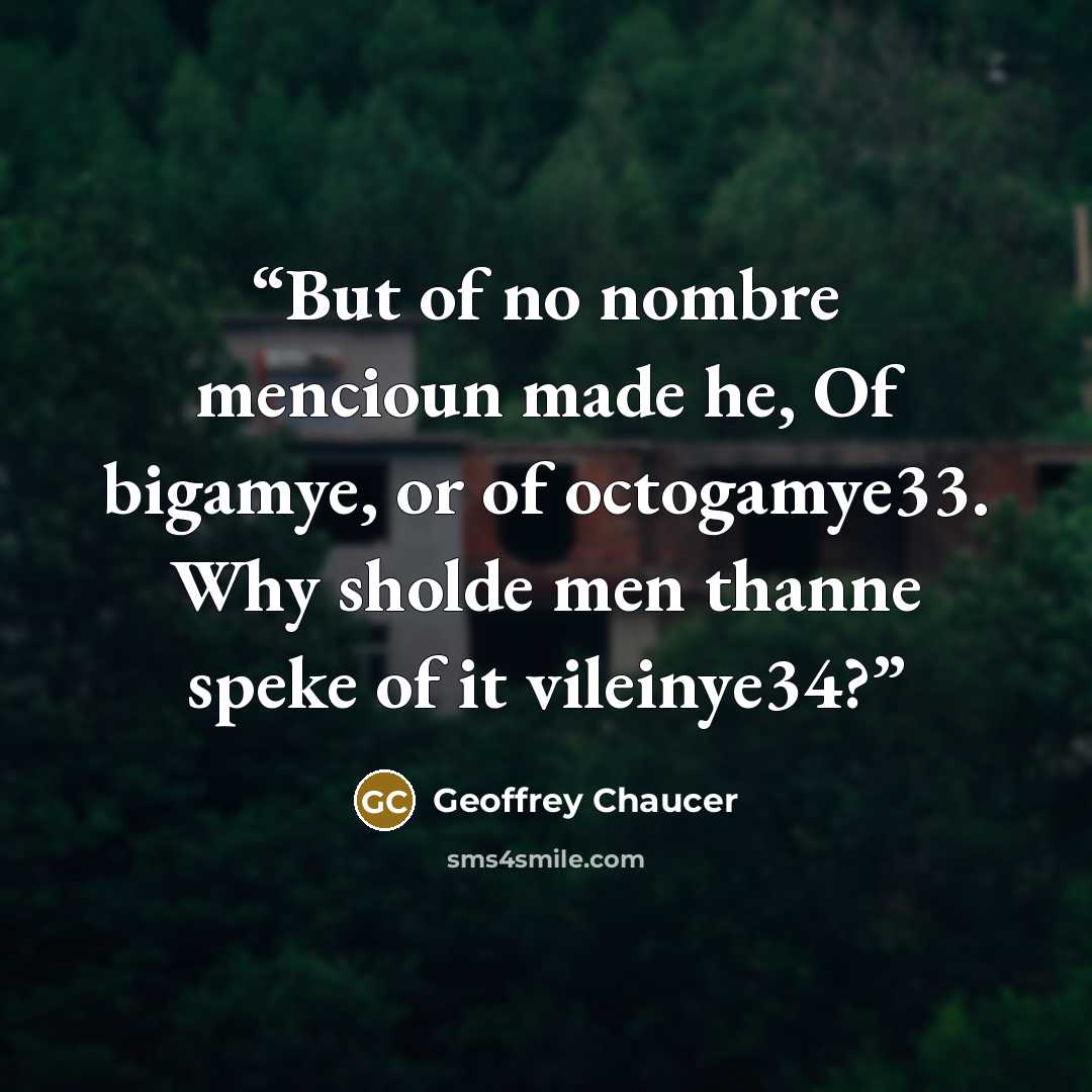“But of no nombre mencioun made he, Of bigamye, or of octogamye33. Why sholde men thanne speke of it vileinye34?” quote by Geoffrey Chaucer