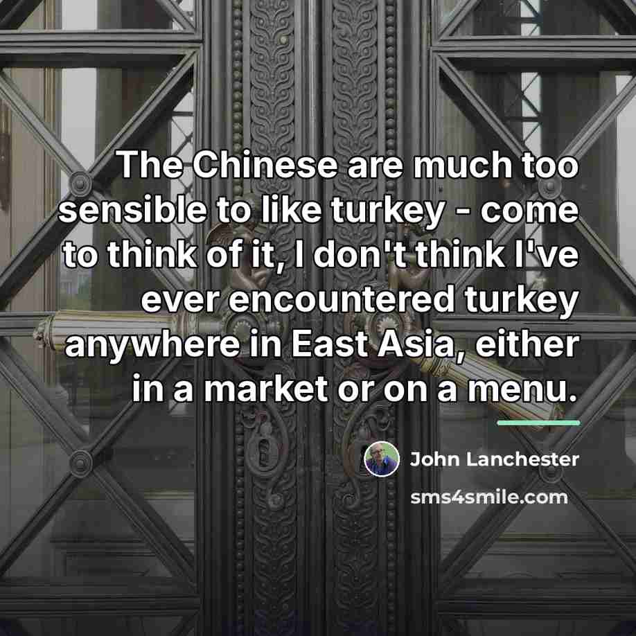“The Chinese are much too sensible to like turkey -…” quote by John Lanchester
