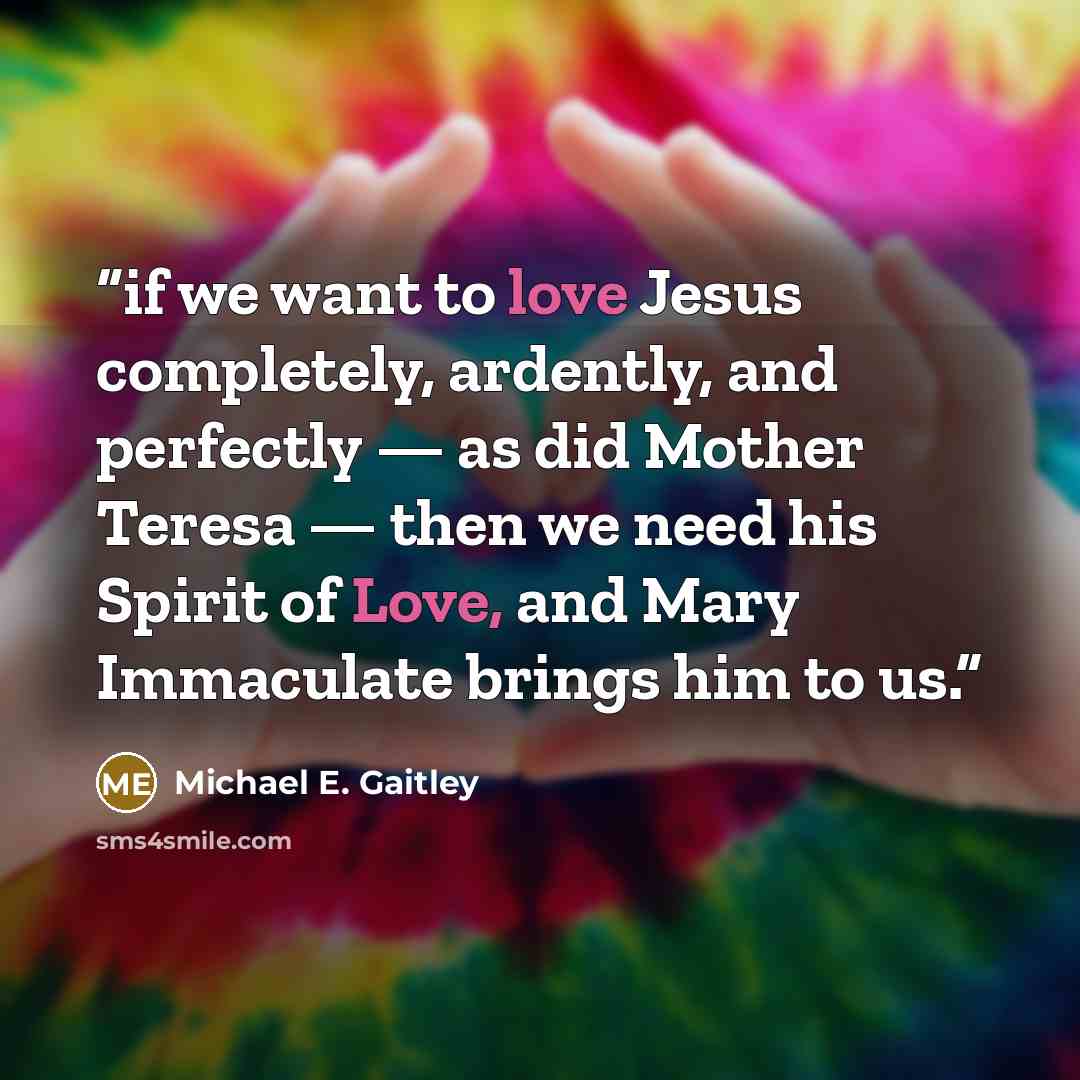 “if we want to love Jesus completely, ardently, and perfectly — as did Mother Teresa — then we need his Spirit of Love, and Mary Immaculate brings him to us.” quote by Michael E. Gaitley
