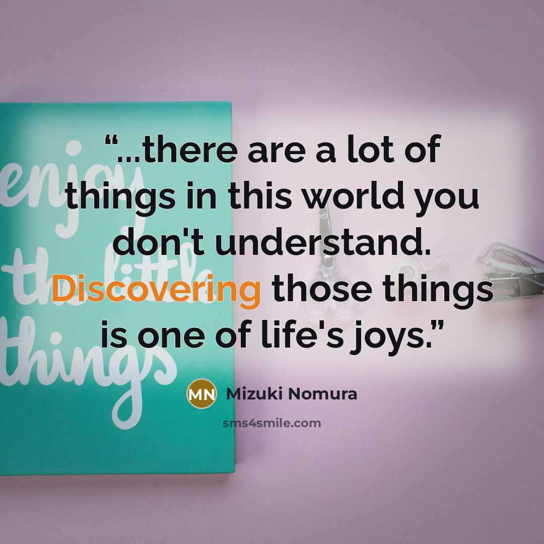 “...there are a lot of things in this world you don't understand. Discovering those things is one of life's joys.” quote by Mizuki Nomura