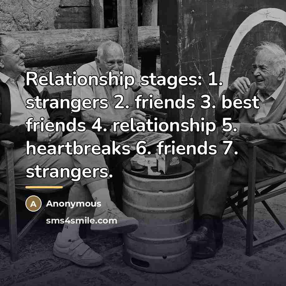 “Relationship stages: 1. strangers 2. friends 3. best friends 4.…” quote by Anonymous