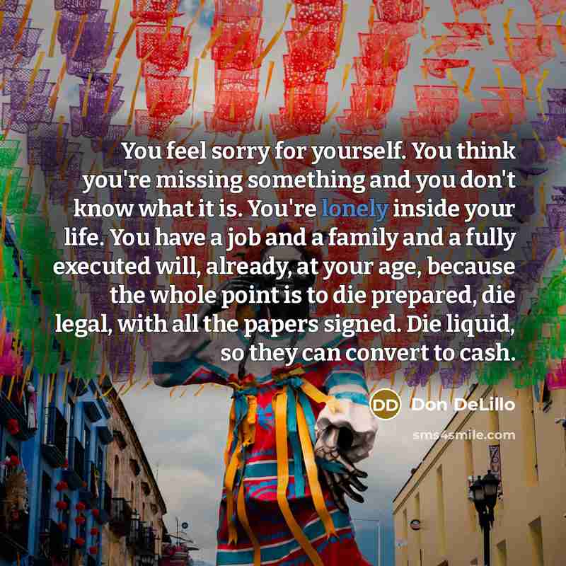 “You feel sorry for yourself. You think you're missing something…” quote by Don DeLillo