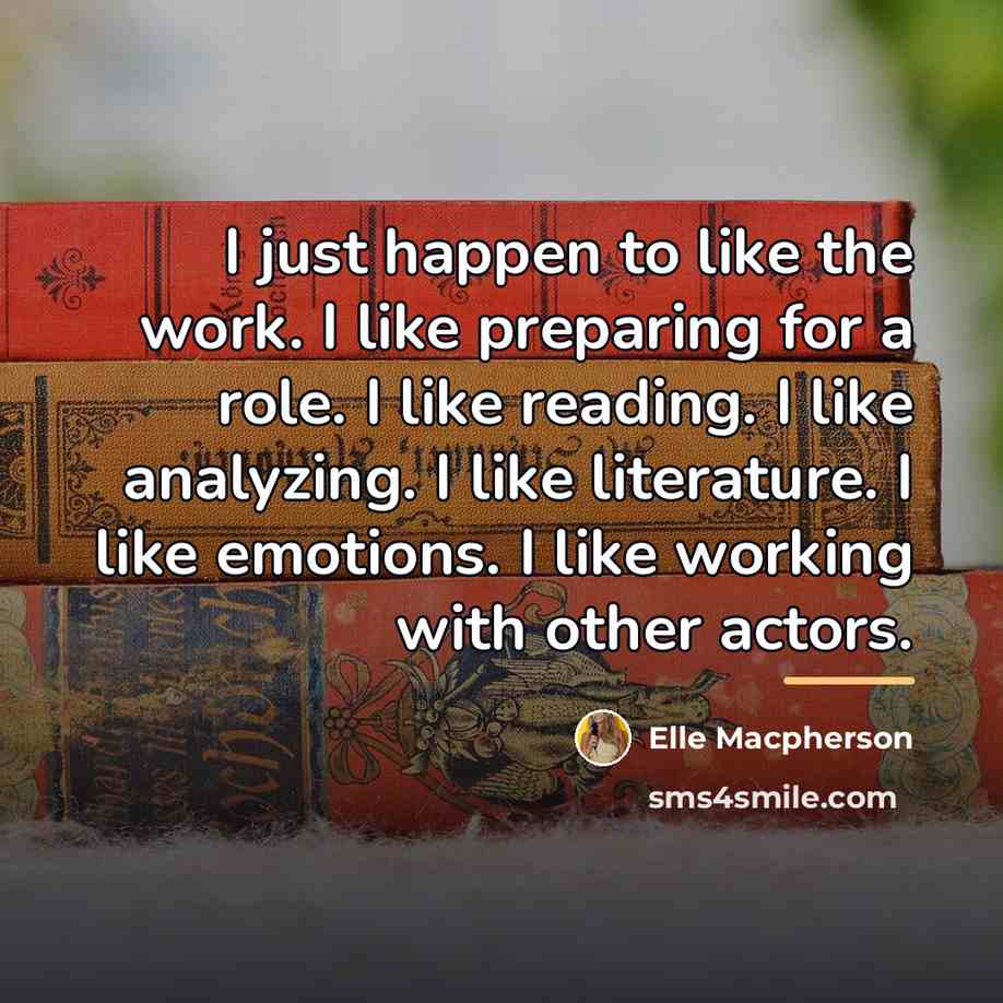 “I just happen to like the work. I like preparing…” quote by Elle Macpherson