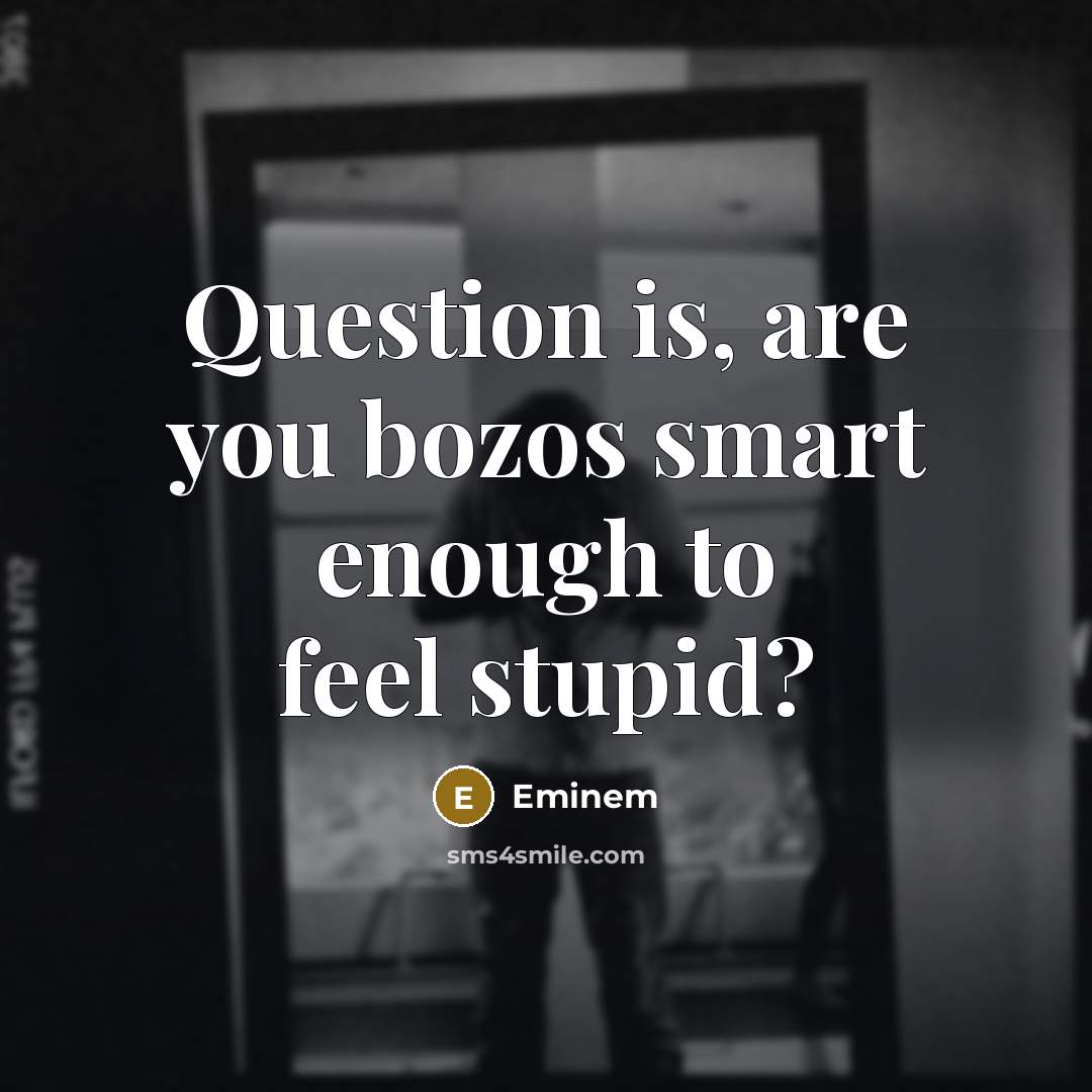 “Question is, are you bozos smart enough to feel stupid?…” quote by Eminem