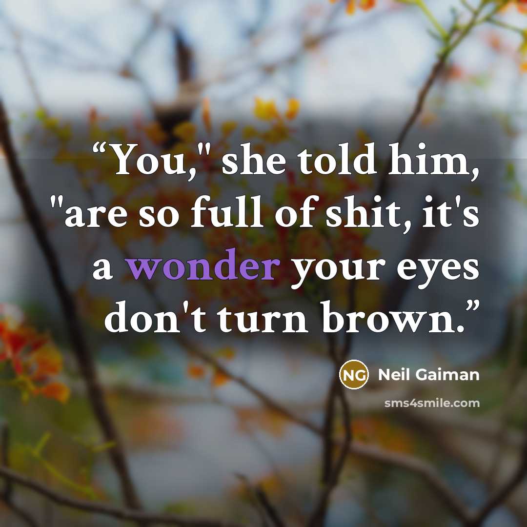 “You," she told him, "are so full of shit, it's a wonder your eyes don't turn brown.” quote by Neil Gaiman