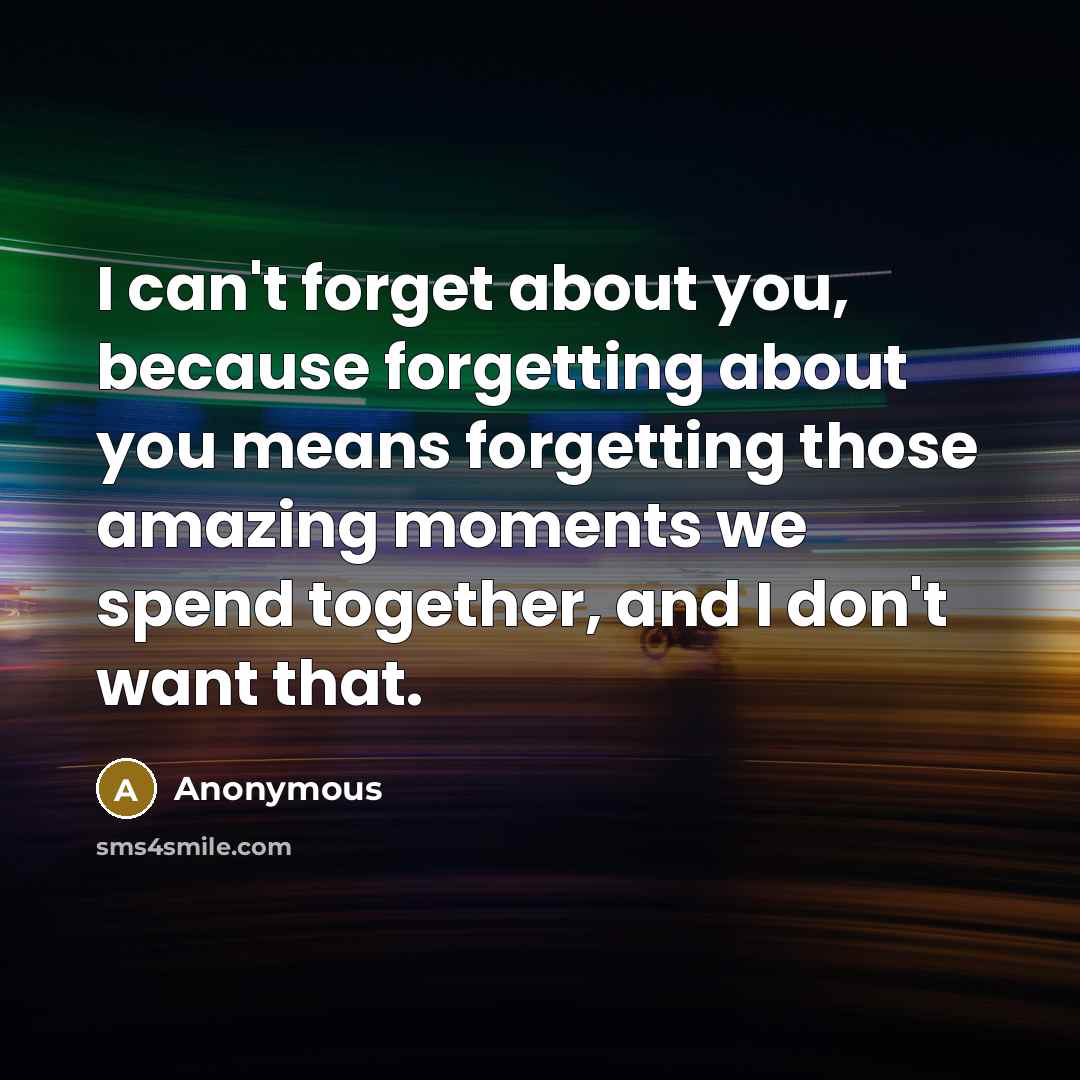 “I can't forget about you, because forgetting about you means forgetting those amazing moments we spend together, and I don't want that.” quote by Anonymous