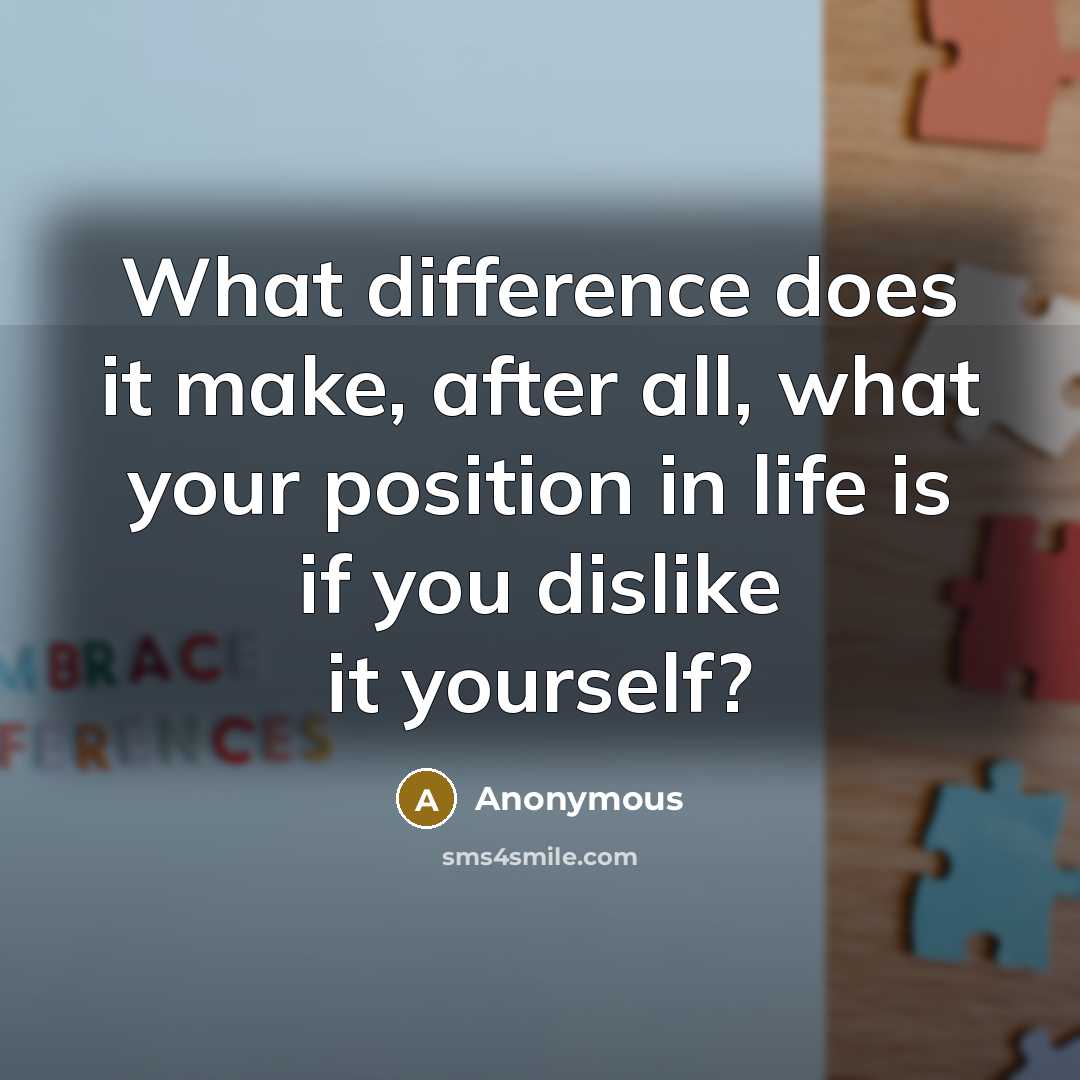 “What difference does it make, after all, what your position in life is if you dislike it yourself?” quote by Anonymous