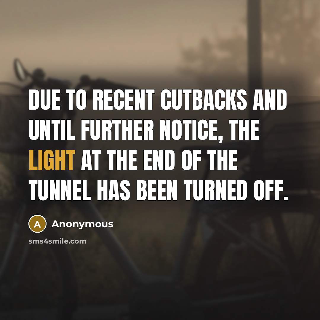 “Due to recent cutbacks and until further notice, the light…” quote by Anonymous