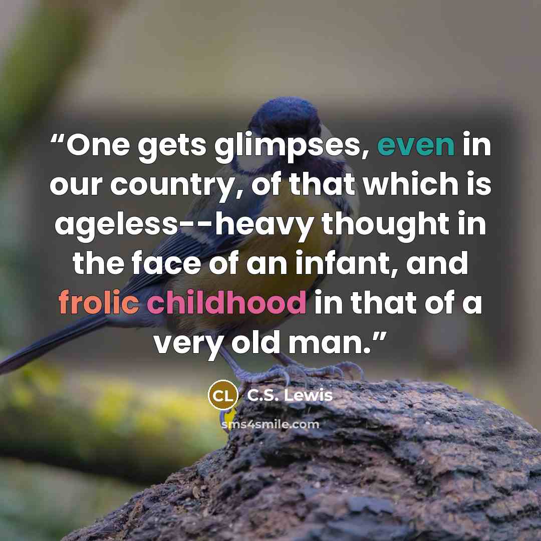 “One gets glimpses, even in our country, of that which is ageless--heavy thought in the face of an infant, and frolic childhood in that of a very old man.” quote by C.S. Lewis