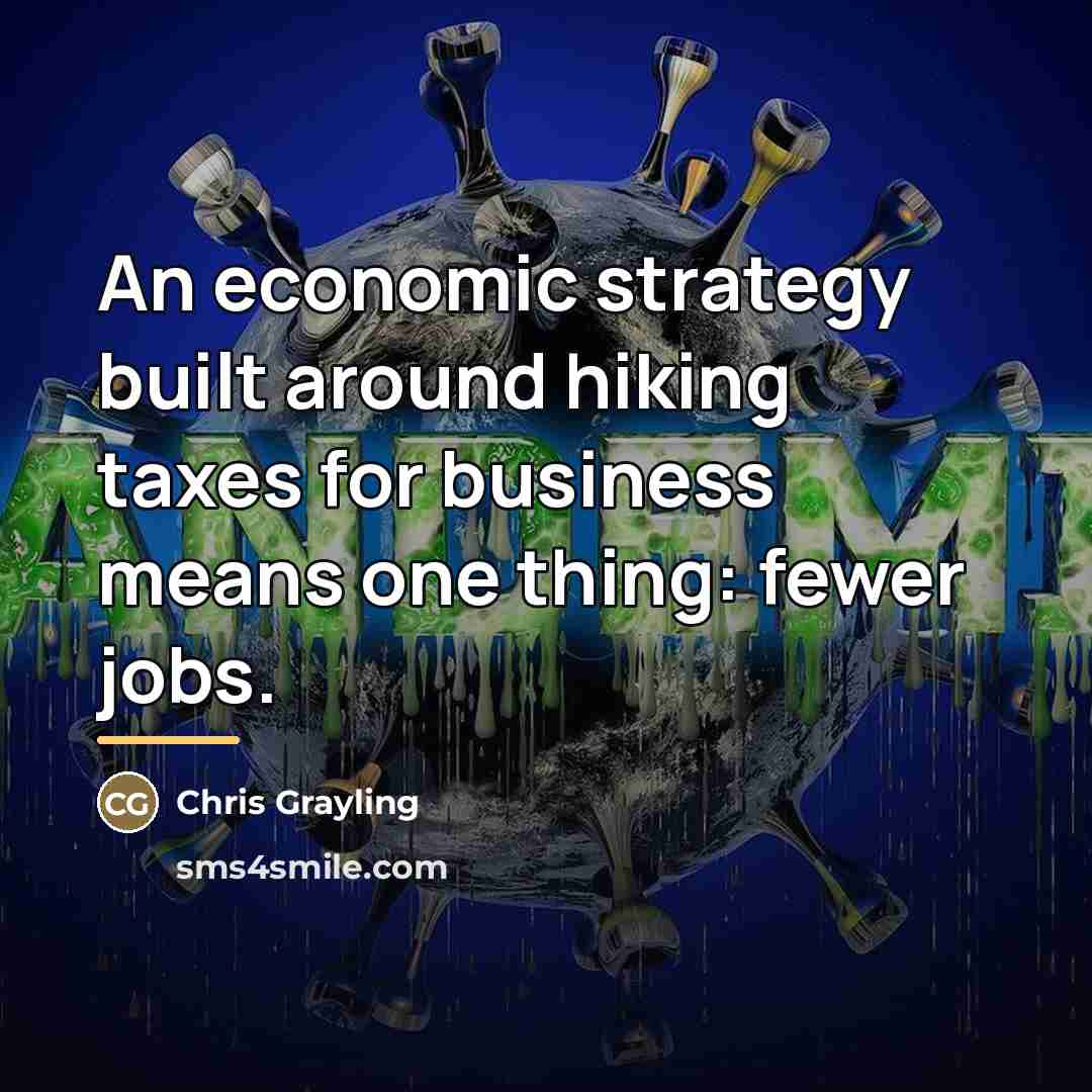 “An economic strategy built around hiking taxes for business means…” quote by Chris Grayling