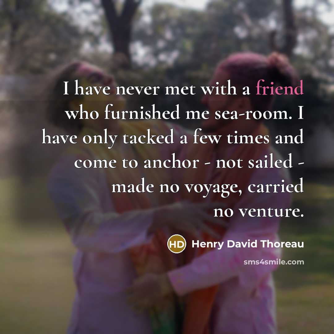 “I have never met with a friend who furnished me…” quote by Henry David Thoreau