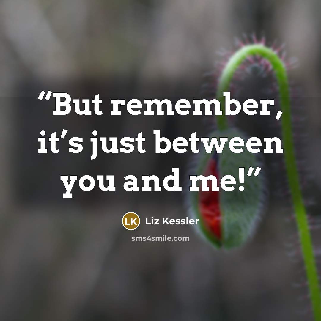 “But remember, it’s just between you and me!” quote by Liz Kessler
