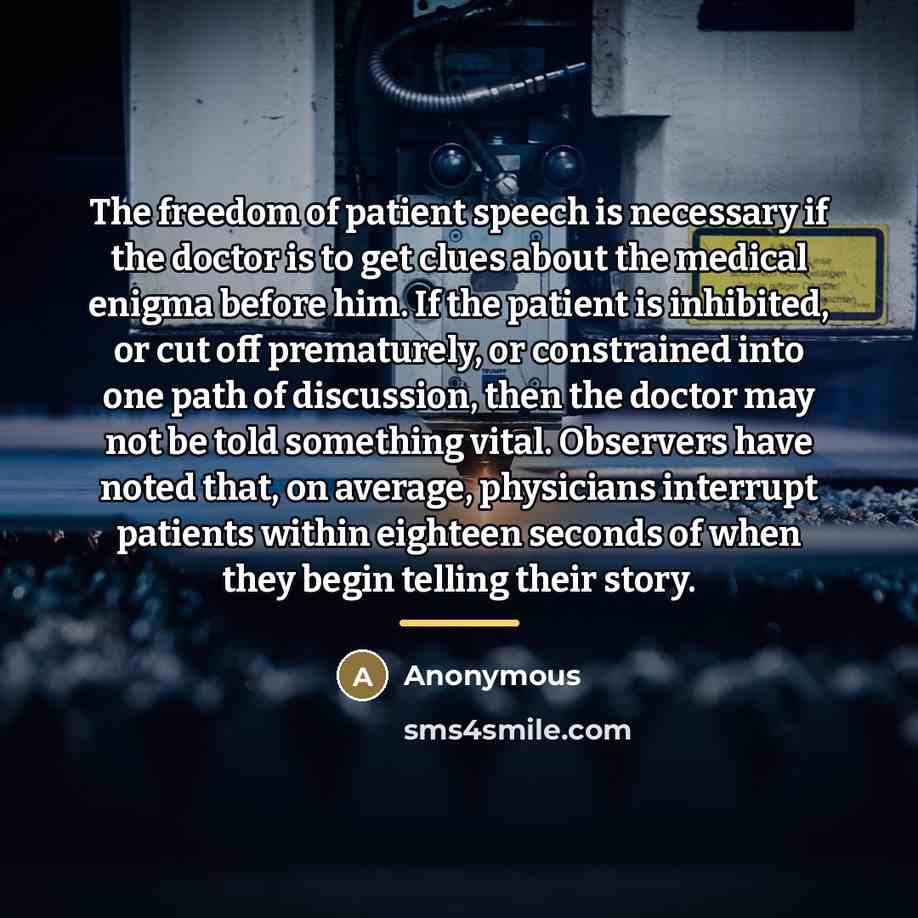 “The freedom of patient speech is necessary if the doctor…” quote by Anonymous