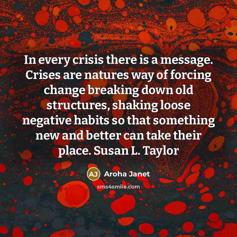 “In every crisis there is a message. Crises are natures…” quote by Aroha Janet