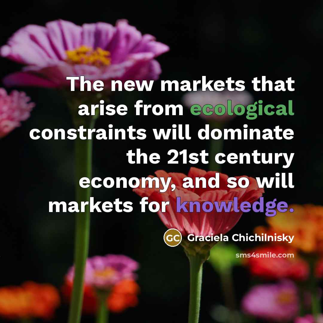 “The new markets that arise from ecological constraints will dominate…” quote by Graciela Chichilnisky