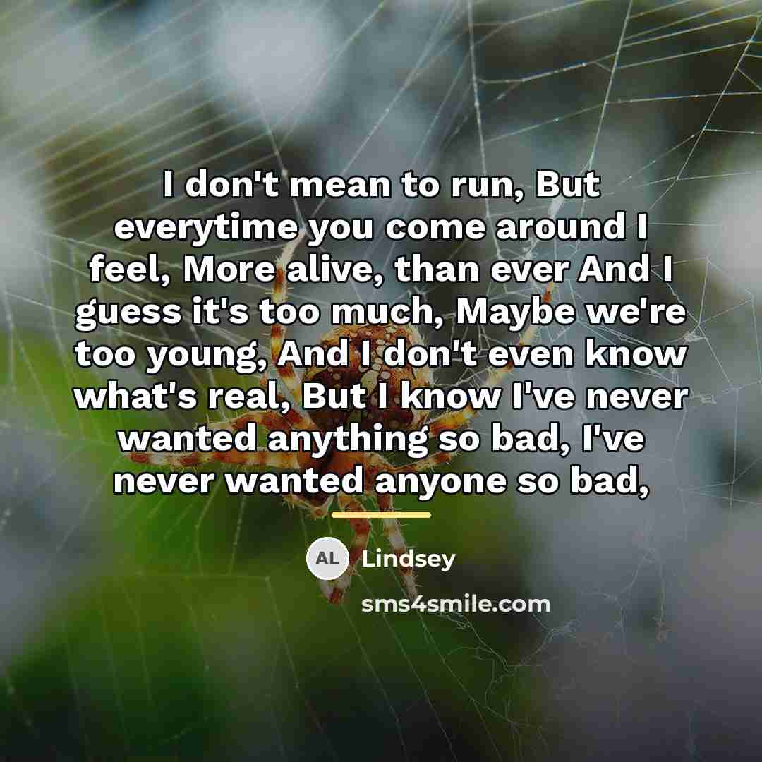 “I don't mean to run, But everytime you come around…” quote by Lindsey