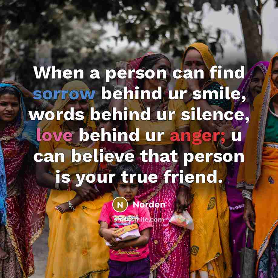 “When a person can find sorrow behind ur smile, words…” quote by Norden