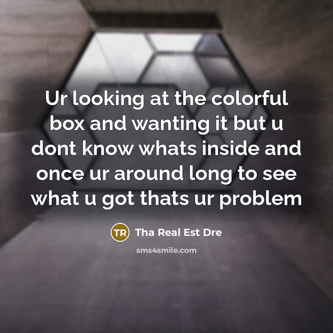 “Ur looking at the colorful box and wanting it but…” quote by Tha Real Est Dre