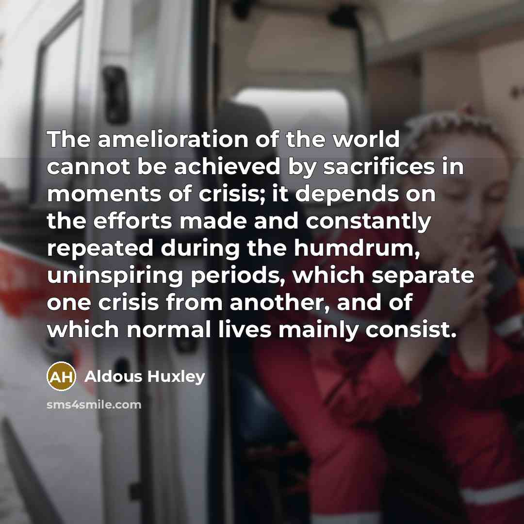 “The amelioration of the world cannot be achieved by sacrifices…” quote by Aldous Huxley