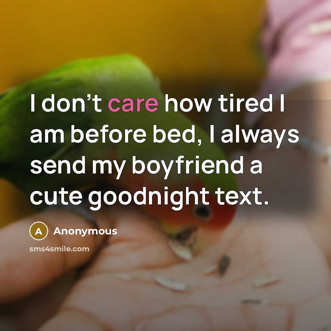 “I don't care how tired I am before bed, I always send my boyfriend a cute goodnight text.” quote by Anonymous