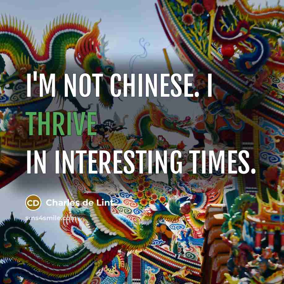 “I'm not Chinese. I thrive in interesting times.…” quote by Charles de Lint