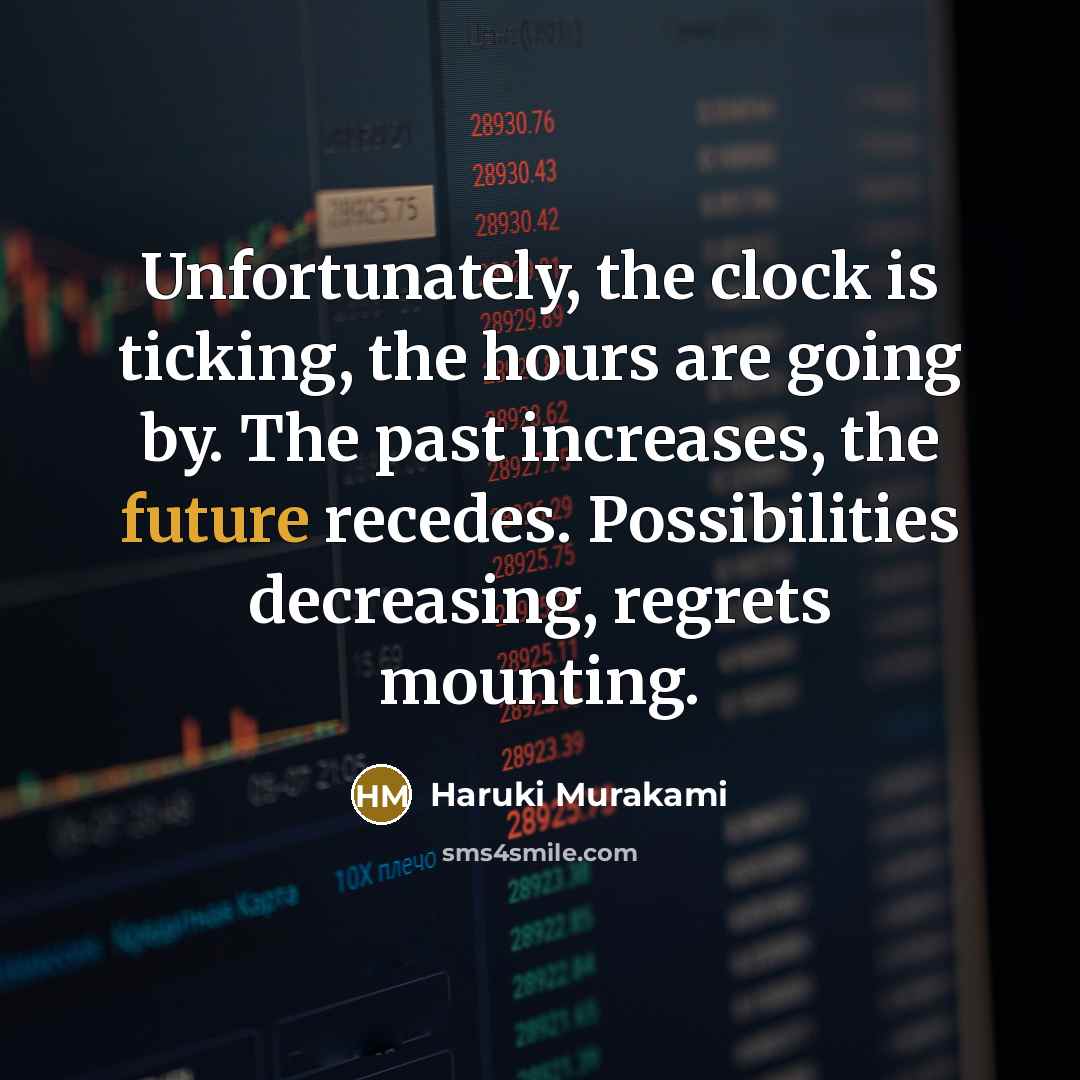 “Unfortunately, the clock is ticking, the hours are going by.…” quote by Haruki Murakami
