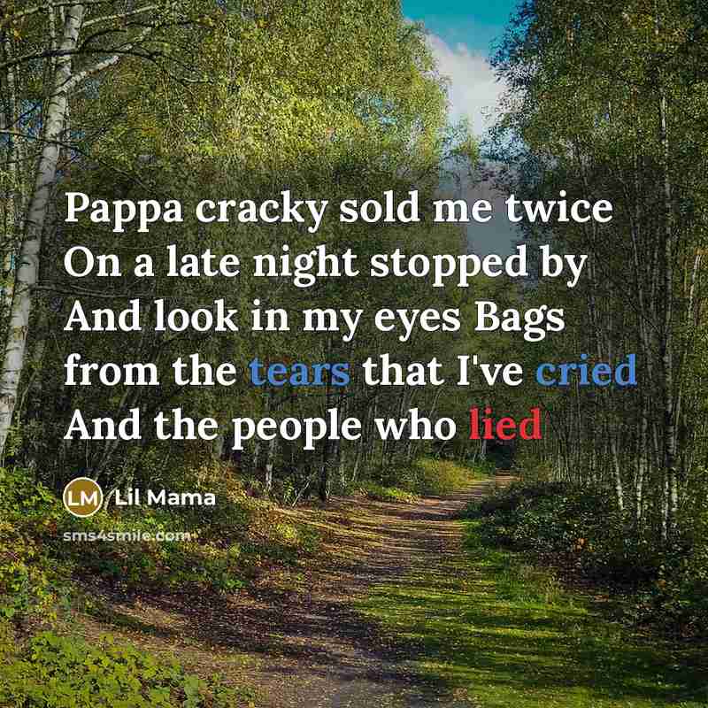 “Pappa cracky sold me twice On a late night stopped by And look in my eyes Bags from the tears that I've cried And the people who lied” quote by Lil Mama